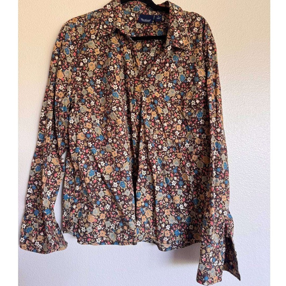 Gloria Vanderbilt Casuals Floral Button Down Blouse Cottagecore Boho Indie XL